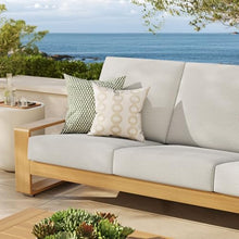 Modway Lirienne Aluminum Faux Wood Outdoor Sofa in Ivory Natural - Weather-Resistant Modern 3-Seater Patio Couch with Removable Woven Fabric Cushions