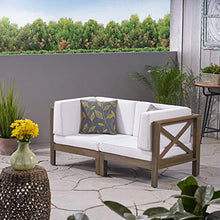 GDFStudio Outdoor Sectional Loveseat Set | 2-Seater | Acacia Wood | Water-Resistant Cushions | Gray and White