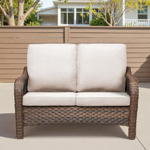 PE Wicker Outdoor Loveseat with Deep Seat Cushions for Patio Backyard Use