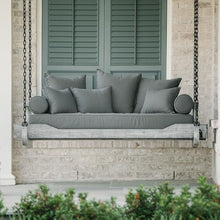 Ash & Ember Grade A Teak Twin Sized Porch Swing with Chain, 75" Wide Antique Finish Teak Wood Bed Frame with Grey Cushions, Weather-Resistant Backyard Benches Swings and Patio Furniture