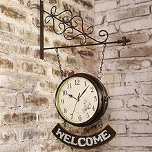 EHVYBDX Outdoor Garden Wall Clock, Large Double Sided Arabic Numerals Station Clock Wrought Iron Garden Clock with Welcome Sign Waterproof Outdoor Clock IndoorOutside C