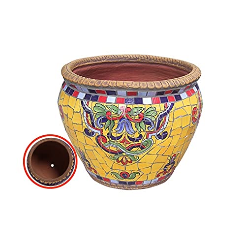 Outdoor/Indoor Large Flower Pot Ceramic Plant Pot Hand-Painted Glazed with Saucer Round Terracotta with Drip Tray Flower Pot Clay Coloured Flower Pot Colored Ceramic Outdoor Courtyard Flowerpo (A 35*
