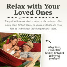 LA SIESTA® Alabama Quilted Hammock with Spreader Bar & TreeMount, Fabric Tree Hammock with Tree Straps for Beams Posts - Weatherproof Outdoor Hammock - 2 Person Double Hammock Bed -XL King, Red Pepper