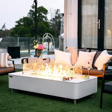 Athens Concrete Fire Pit 62" x 30" Patio Firepit Includes Fire Glass Modern Fire Pits & Outdoor Fireplaces for Garden, Deck, Indoor & Outdoor Heating