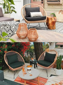 KPHYMOD 3 Pieces Outdoor Patio Furniture Sets, Manual Weaving PE Wicker Rattan Balcony Conversation Sets with Cushion and Table (Size : Style A)