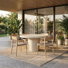 Outdoor Escape White Indoor Outdoor Concrete Round Dining Table for Patio, 48-Inch Diameter, Weather-Resistant, Sturdy Design, Perfect for Entertaining