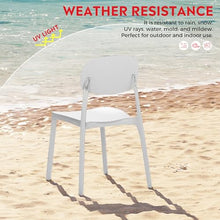 Costaelm 7 piece Dining Table Set with Chairs, Patio Breakfast Coffee Table and Stackable Chairs, 7 piece Patio Furniture Set for Outdoor Dining, White