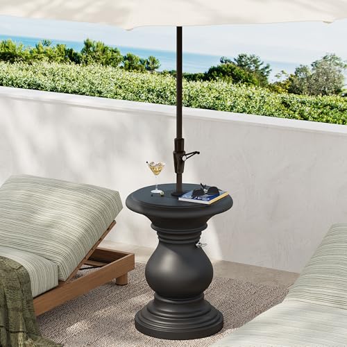 Christopher Knight Home Oriana MGO Outdoor Patio Side Table Umbrella Base, Heavy Duty Patio Umbrella Stand Outdoor Base with Hand-Turn Tightening Knob, Lounger Small Patio Coffee Table, Black