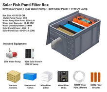 Pond Filter Box System with Submersible Pump and UV Lamp, Multi-Stage Bio Filtration with Bottom Drainage, Industrial-Grade PP Construction for Outdoor Garden Fish Ponds，Solar with Battery - 6m³