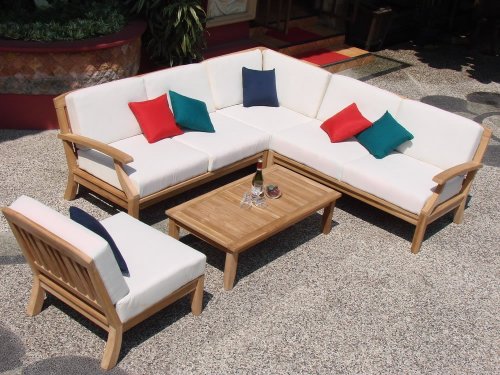 WholesaleTeak Outdoor Fabric Cushions (Seat & Back) for Samurai 5pc Sectional Sofa Set: 2 Sofas(Left & Right), Corner Piece & Armless Chair : Cushions only #WHSSSSAcCS