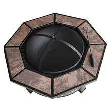 Outdoor Fire Pits,Outdoor Octagonal Ceramic Barbecue Table, Heating Brazier Charcoal Grill, Outdoor Fireplace with Lattice Cover