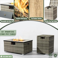 Propane Fire Pit Table with Tank Cover Set, 50000 BTU Rectangular Outdoor Gas Fireplace, Steel Burner Patio Heating Centerpiece with Lid, Wicker Base, Rain Cover, Glass Rocks Included (Beige)