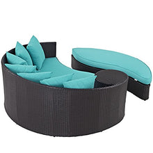Modway Convene Wicker Rattan Outdoor Patio Poolside Sectional Sofa Daybed with Cushions in Espresso Turquoise