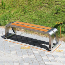 TBLOTYD Garden Benches Irregular Backless Park Chair Outdoor Bench Stainless Steel Frame Wooden Seat Plate Rest Area Patio Seating，L