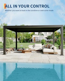12' x 16' Louvered Pergola, Outdoor Pergola with Adjustable Louvered Roof, Reinforced Aluminum Frame, Integrated Drainage System, for Patio, Deck, Grey