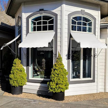 Awntech 5' Charleston (64.5"-18"-36") Sloped Fixed Awning with Scrolled Iron Arms, White