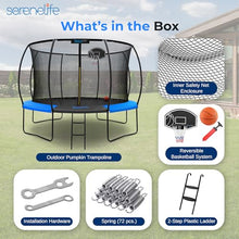 SereneLife 12ft Kids Trampoline with Net & Basketball Hoop Blue