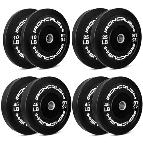 Iron Crush Olympic Bumper Plate Sets - Premium Virgin Rubber Weights for Strength Training - Compatible with 2" Barbells 250LB