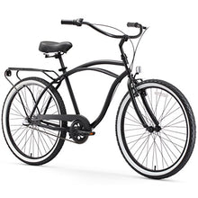 sixthreezero Men's Beach Cruiser Bike 7-Speed Step-Through Touring Hybrid Bicycle Matte Black w/ Black Seat/Grips