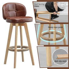 Counter Height Chairs,Wooden Bar Stools Set of 2, Kitchen Breakfast High Stool with Padded Back & 360 Degree Rotation Seat, Nordic ic Bar Chair for Dining Room, Cafe, Counter,Brown,63cm/24.8"(Black,73