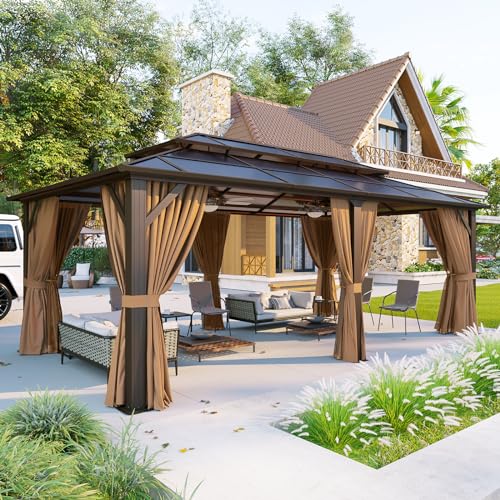 Aoxun 12'x20' Hardtop Gazebo with Polycarbonate Double Roof, Brown