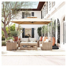 OROTLECT 10' x 10' Square Cantilever Patio Umbrella with Center Pole - Beige Aluminum Outdoor Shade with Hydraulic Lift, 360° Rotation & UPF 50+ Sun Protection
