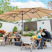 EUQKKWLOY Large 4.6M Patio Umbrella with Crank, Double UV Protection, Outdoor Table Sunshade for Terrace, Pool, Balcony, Beach - Khaki Garden Canopy