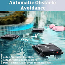 Automatic Cordless Robot Solar Powered Pool Skimmer Cleaner for All Swimming Pool Sur-face, Dual Charging Options, 2 Speed Modes, Smart Obstacle Avoidance