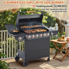 6-Burner Propane Gas Grill, Outdoor BBQ Grill with 12000 BTU Side Burner with Warming Rack, Stainless Steel Grill for Backyard, Patio, Family Party