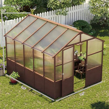8x10 FT Walk-in Greenhouse Kit – Wood Frame with 6MM Polycarbonate Panels, Adjustable Vent & Lockable Door, Heavy Duty Cedar Greenhouse for Backyard, Garden, Patio