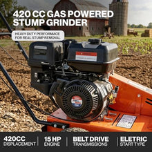Superhandy 15HP Gas-Powered Stump Grinder with Electric Start, 420cc Engine, Sweep Function, Adjustable Angled & Foldable Handle, 8 Tungsten Carbide Teeth
