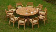 11 PC A Grade Outdoor Patio Teak Dining Furniture Set - 72" Round Table & 10 Cellore Stacking Arm Chairs
