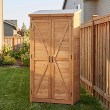 Cesqouc Outdoor Metal Top Wooden 3 Adjustable Shelves Storage Sheds Garden