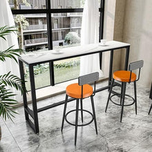 Modern Tall Bar Table with Faux Marble Top & Metal Frame, Long Narrow Rectangular Dining Table with Footrest for 2-8 People, Space-Saving Kitchen Counter White Black 62.3W x 15.7D x 41.3H