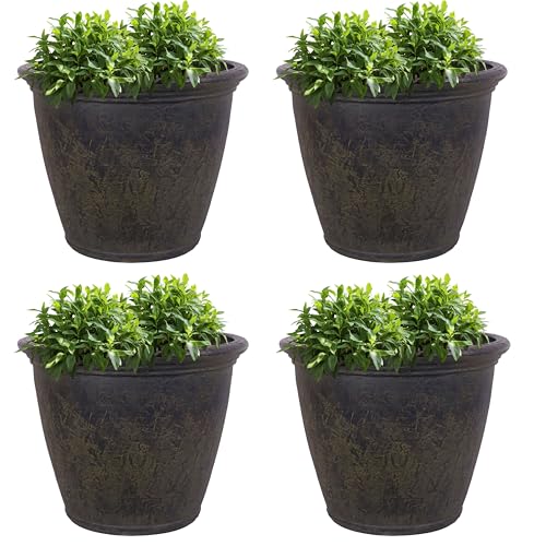 Sunnydaze Anjelica 24'' Large Plastic Planter Pot for Plants, Sable, 4pk