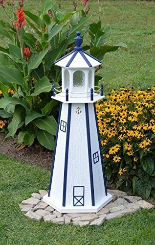 Backyard Crafts Amish-Made Lighthouse in White with Navy Trim, 39" Tall