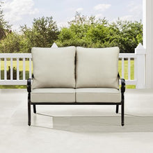 Oakland Living Black Aluminum Patio Deep Seating Outdoor Two Seater Loveseat with Light Grey Cushions