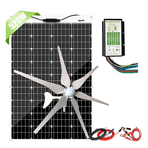 500W Solar Wind Power Kit: 400W Wind Turbine Generator + 120W Flexible Mono Solar Panel + Hybrid Charge Controller