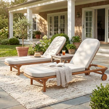 Christopher Knight Home Yeon Set of 2 Acacia Wood Chaise Lounge Chair Outdoor with Wooden Wheels, Adjustable Backrest Sun Lounger Recliner, Patio Outdoor Chaise Lounge with Cushion, Teak + Beige