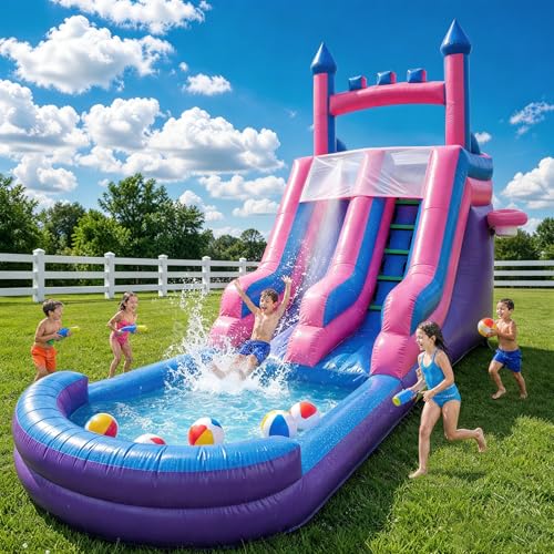 26.3FT Commercial Grade Inflatable Water Silde for Kids Adults, Heavy Duty PVC Adult Water Slides with Big Airtight Water Pool, Adult Waterslide with 900W Blower for Outdoor