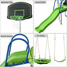 Steelway 12ft Trampoline Combo with Swing, Slide, Safety Net & Basketball Hoop Green