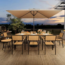 Pamapic 10-Piece Patio Dining Set Outdoor Aluminum Furniture with Teak Table Top and 8 Stackable Chairs