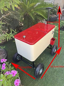 JYXYXSCP 75L Wagon Rolling Cooler Ice Chest, w/Long Handle and 10" Wheels, Patio Beverage Bar Cooler Trolley Ice Chest for Party Cookouts