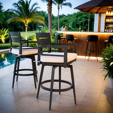 WAQINBR Aluminum Patio Swivel Bar Chair Set of 2, Modern Outdoor Bar Stool with 360°Rotation & Comfort Cushion, Weather-Resistant Frame, for Backyard, Poolside,Kitchen Island,Cast Silver