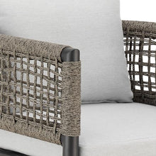 Armen Living Alegria Outdoor Patio Swivel Bar Stool in Aluminum with Gray Rope and Light Gray Cushions