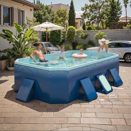 Non-Inflatable Foldable Pool, Portable Swimming Pool for Family Relax and Have Fun, Rectangle Swimming Pool for Backyard Garden Camping Summer Party, Easy Setup, Blue(2.6x1.7x0.55m/8.5x5.4x1.8ft)