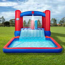 SUNNY & FUN Slide N’ Splash Bounce House Inflatable Water Slide Park Blue and Red