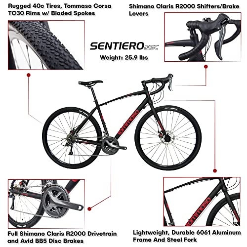 Tommaso Sentiero Sport Performance Aluminum Gravel Bike Matte Black/Red