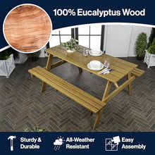 JONATHAN Y Shoreham Eucalyptus Wood Outdoor Picnic Table, 59", Teak Brown
