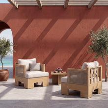 Christopher Knight Home Nolan Patio Acacia Wood Club Chairs Set Of 2, Comfy Lounge Chair Outdoor With Rattan-Woven Armrests, Patio Armchairs with Deap Seat& Soft Cushions, Light Teak+Light Brown+Beige